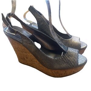 Arturo Chiang Espadrille Platform Wedge Metallic Leather Shoes Sandals 8.5 a25